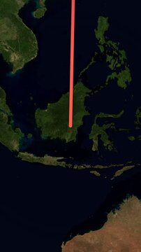 Vertical animated map route from Beijing to Bali