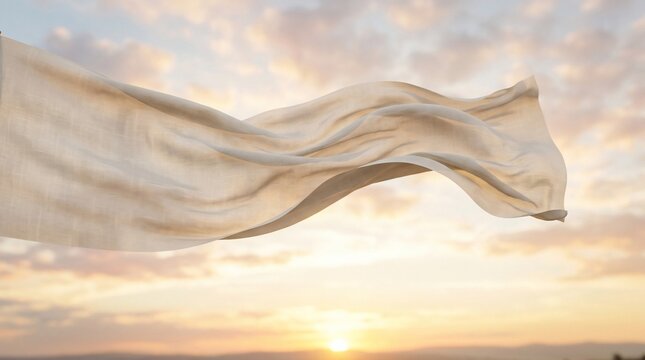 Elegant fabric gently flowing against a beautiful sunset sky