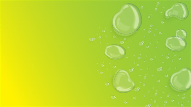 Transparent water droplets resting gently upon a vibrant lime green background creating a refreshing atmosphere for modern digital projects that require a clean natural aesthetic feel