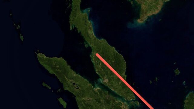 Landscape animated map route from Bali to Phuket
