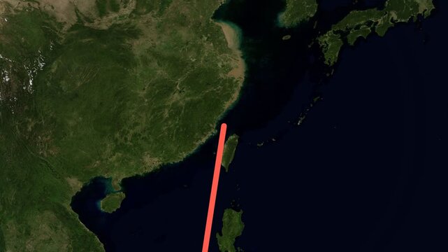 Landscape animated map route from Bali to Shanghai