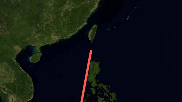 Landscape animated map route from Bali to Taipei