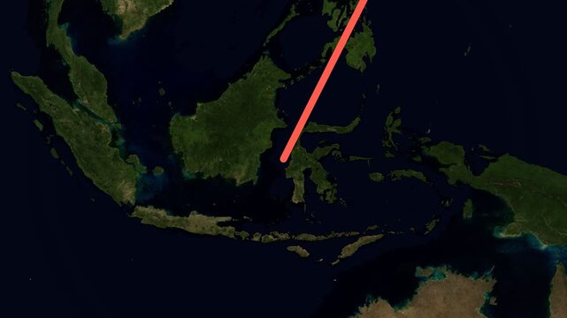 Landscape animated map route from Tokyo to Bali