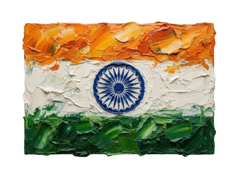 Indian flag painted with thick oil texture on a clean isolated background isolated on transparent background