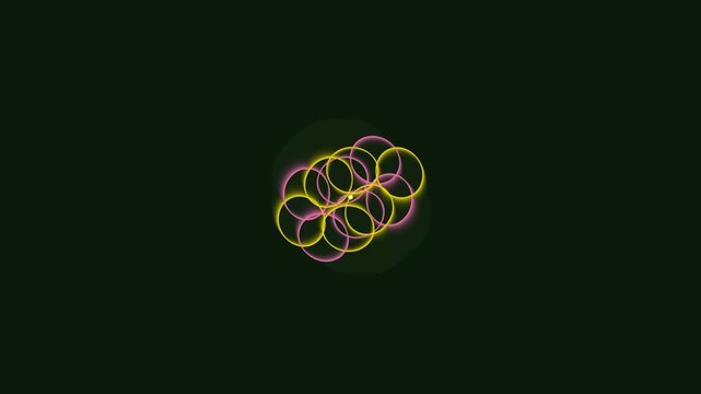 Pink and yellow neon circles moving in an abstract geometric animation loop for motion background footage