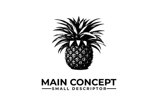 Pineapple logo template with hand drawn engraving illustration on white background.