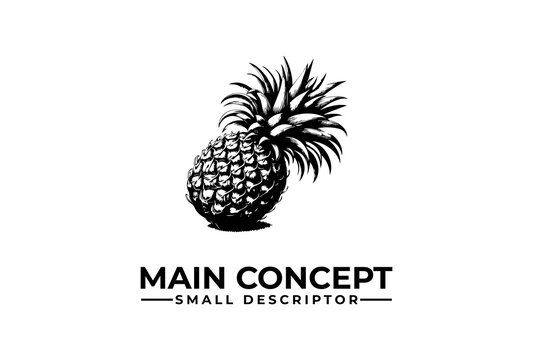 Pineapple icon showcase features a tilted vintage woodcut style illustration.
