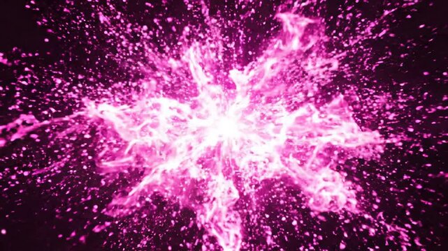 Pink Neon Particle Clock Countdown Exploding in a Dark Abstract Space