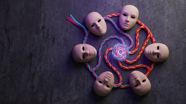 Colorful ribbon circles anonymous masks in an auction