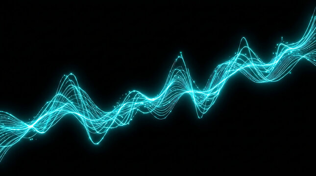 Glowing cyan digital sine wave graph isolated on dark background jpg