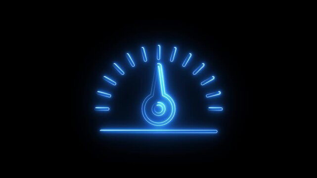 Neon blue speedometer gauge motion graphic isolated on black background for ui technology.