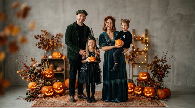 Family Portrait in Gothic Costumes Studio Setup