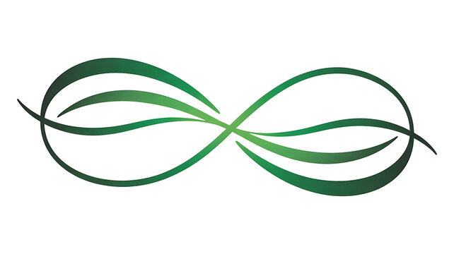Green infinity symbol with organic leaf lines, eco-friendly loop icon on white, sustainable nature concept graphic