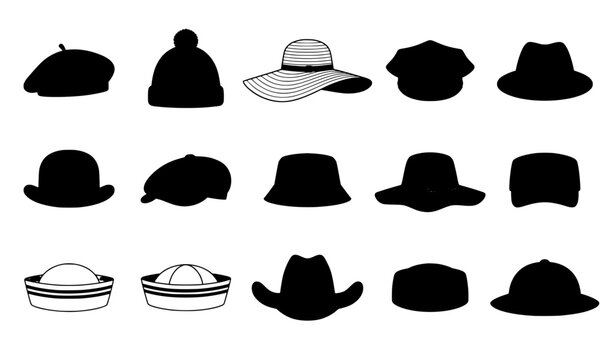 Fashion and uniform hat vector set featuring colorful berets beanies sun hats police caps and classic styles