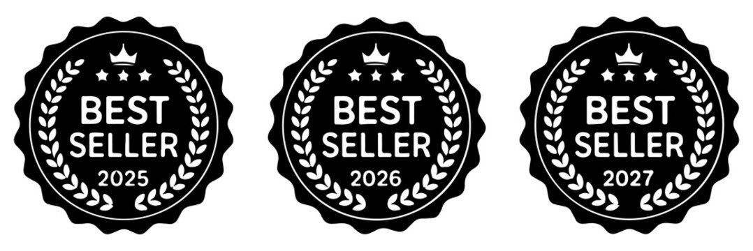 collection of best selling product badges in various colors with laurel wreaths. collection of best selling labels. Isolated best-selling badge logos. Vector illustration