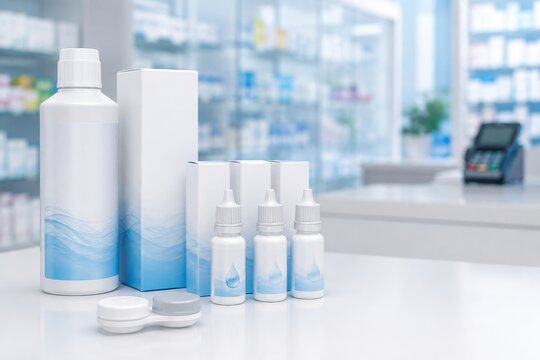 Productos de cuidado ocular en una farmacia