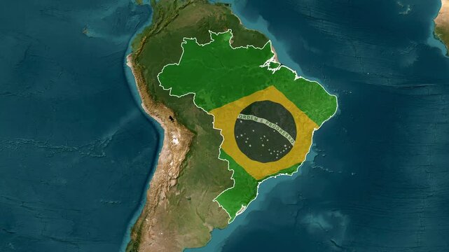 Brazil country borders on a spinning earth globe digital motion animation for global political news broadcasts