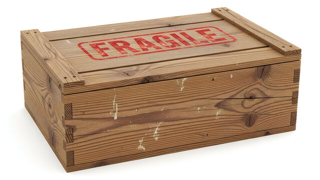 Vintage wooden crate with red label and text