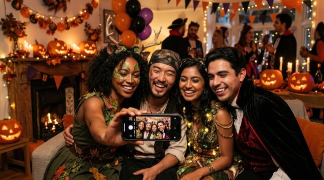 Adult Friends posing for Selfie at Party