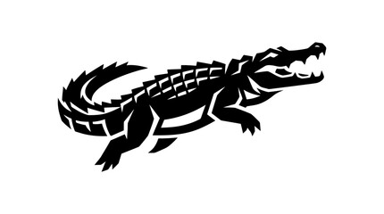 Fototapeta premium Black Silhouette of an Alligator with Mouth Open.