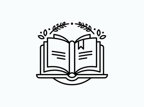Academic book icon with laurel wreath and stars.