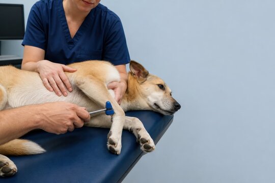 Veterinarian performing neurological reflex test on dog