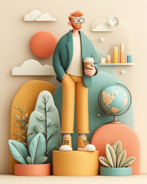 Cute cartoon illustration of a friendly entrepreneur