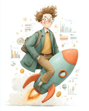 Cute cartoon illustration of a friendly entrepreneur