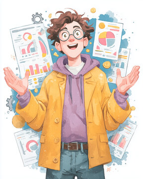 Cute cartoon illustration of a friendly entrepreneur