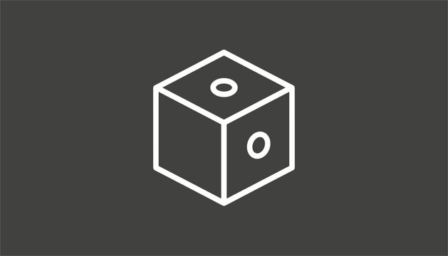 Minimalist white line illustration of a single dice cube showing one dot on visible faces over a dark grey background.