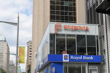 Fototapeta premium signs of Fitzrovia real estate developer and Royal Bank branch at 10 St Clair Av W, Floor 1, Regus St Clair, Toronto