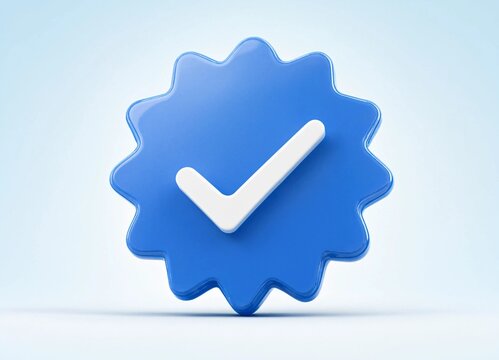 Blue Badge with White Checkmark Signifying Approval or Certification in Digital Design
