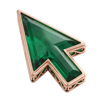 Elegant cursor icon made of rose gold and emerald gemstone, symbolizing choice, selection, and digital navigation luxury pointer symbol click technology design abstract business choice