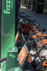 Fototapeta premium Fizz mobile marketing promotion at a docking station in downtown Toronto (Bike Share)