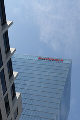 Fototapeta premium an upward view of Scotiabank North Tower at 40 Temperance St in the Bay Adelaide Centre complex, Toronto