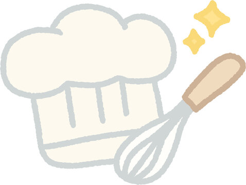 White chef hat and wire whisk vector illustration, cooking and baking concept