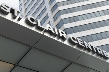 Fototapeta premium sign over entrance to St Clair Centre, a shopping mall, located at 2 St Clair Av E, Toronto