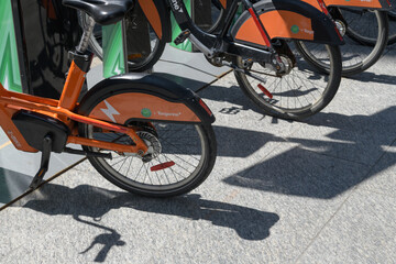 Fototapeta premium rental bikes in downtown Toronto