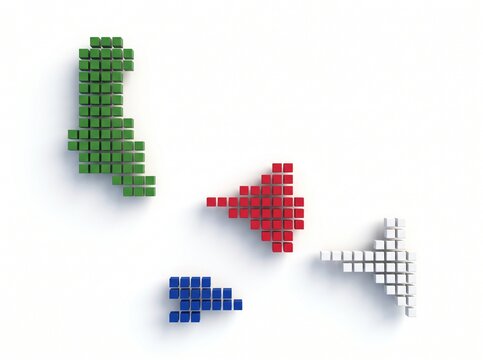 Caribbean island countries maps with colorful flags 3d render.