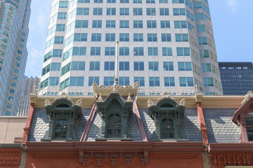 Fototapeta premium recreated/restored roofline/facade of John Hagerty Building at 42 Yonge St integrated into Brookfield Place, Toronto