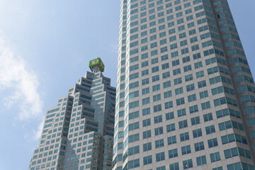 Fototapeta premium Brookfield Place (formerly BCE Place) at 161 Bay St (TD Place with Toronto Dominion bank corporate logo sign on beacon), Toronto