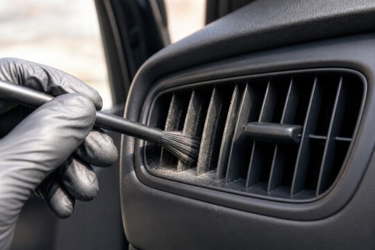 Cleaning car air vent with detail brush