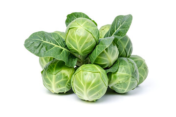 Obraz premium Fresh whole green brussels sprouts isolated on white background for healthy cooking and nutrition