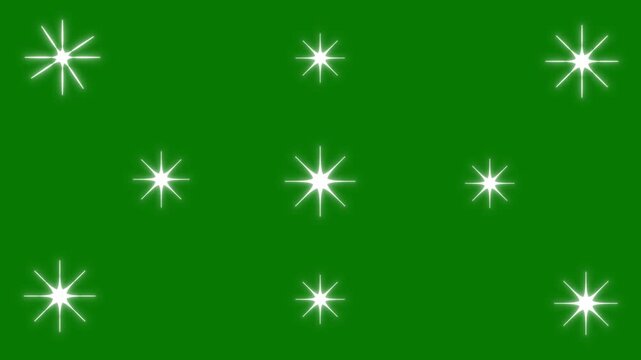 sparkling twinkle star animation glowing magic light rays blinking white stars glitter dust motion smooth loop design clean green screen background, festive decorative overlay. 4k