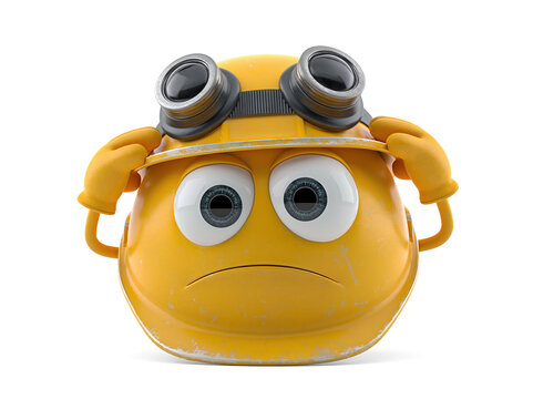 Confused yellow minion character wearing goggles and helmet