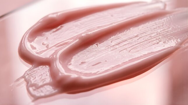 Pink cosmetic cream smear on glass surface for skincare product design