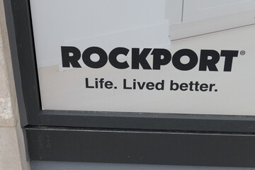 Fototapeta premium close-up of poster with logo of Rockport Group, a Toronto/GTA real-estate development and investment company