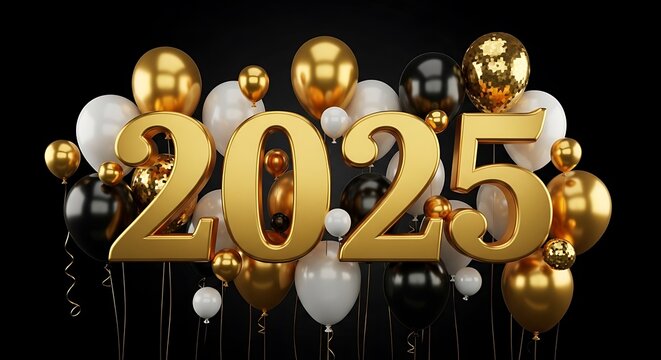 Golden champagne glasses celebrating new year 2025.