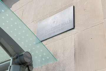 Fototapeta premium The Concert Hall sign mounted to wall of The Masonic Temple, designed by William F Sparling, completed 1918, and located at 888 Yonge St, Toronto