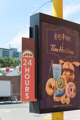 Fototapeta premium close-up of promotional poster for Harry Potter × Tim Hortons collaboration in Toronto